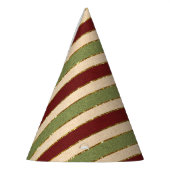 緑、赤、古いフォイルのクリスマスパタストライプのーン パーティーハット (左)
