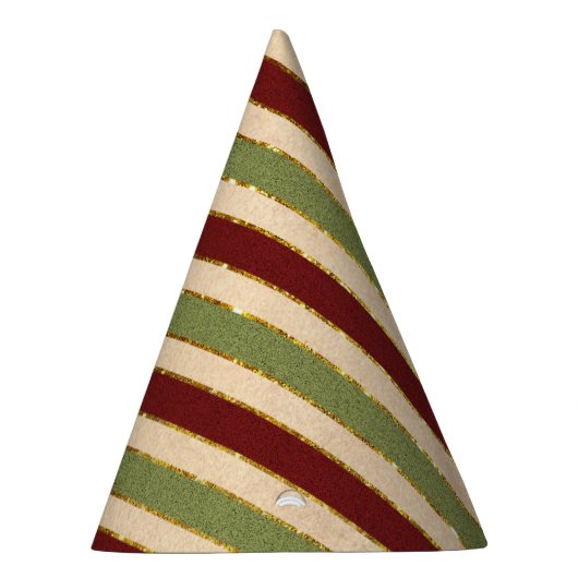 緑、赤、古いフォイルのクリスマスパタストライプのーン パーティーハット (右)
