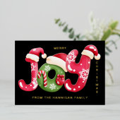 緑 赤 喜び 文字 イラスト 写真 クリスマス 箔シーズンカード (立ち正面)