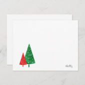 緑、赤 水彩の木のメモカード ノートカード (正面/裏面)