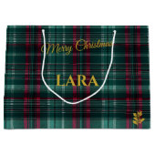 緑、赤、白の格子模様のクリスマスカスタム ラージペーパーバッグ (正面)