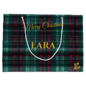 緑、赤、白の格子模様のクリスマスカスタム ラージペーパーバッグ (裏面)