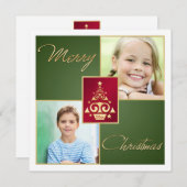 緑、赤、白、金ゴールドツリーのクリスマスカード シーズンカード (正面/裏面)