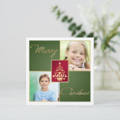 緑、赤、白、金ゴールドツリーのクリスマスカード シーズンカード (スタンド正面)