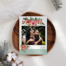 緑 赤 花柄 あなただけの写真を飾る クリスマス