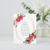 緑、赤、赤面ピンク金ゴールドジオメトリック結婚ス インビテーションポストカード (スタンド正面)