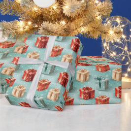 緑、赤、金ゴールドのギフトボックスを作成 ラッピングペーパー