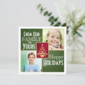 緑、赤、金ゴールドクリスマスツリーのクリスマスカード シーズンカード (スタンド正面)