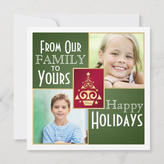 緑、赤、金ゴールドクリスマスツリーのクリスマスカード シーズンカード (正面)