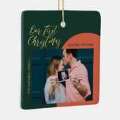 緑、赤、金ゴールドモダン初めてのクリスマスフォトCer セラミックオーナメント (右)