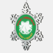 緑・赤・金ゴールド・メリークリスマス | スノーフレークピューターオーナメント (右)