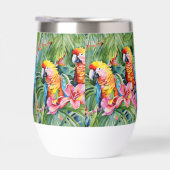 緑、赤、青のオウムと熱帯花 (右面)