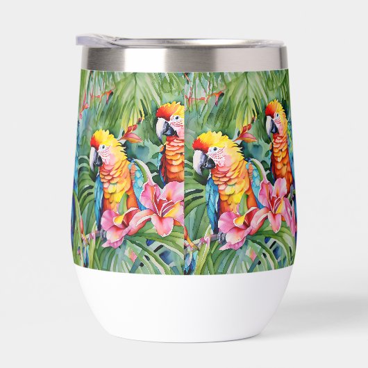 緑、赤、青のオウムと熱帯花 (右面)