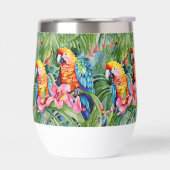 緑、赤、青のオウムと熱帯花 (左面)