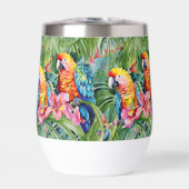 緑、赤、青のオウムと熱帯花 (正面)