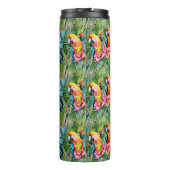 緑、赤、青のオウムと熱帯花 タンブラー (裏面)