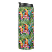 緑、赤、青のオウムと熱帯花 タンブラー (回転右)