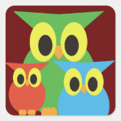 緑、赤、青のフクロウ スクエアシール (正面)