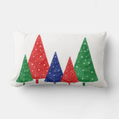 緑、赤、青の水色の木 ランバークッション (正面)