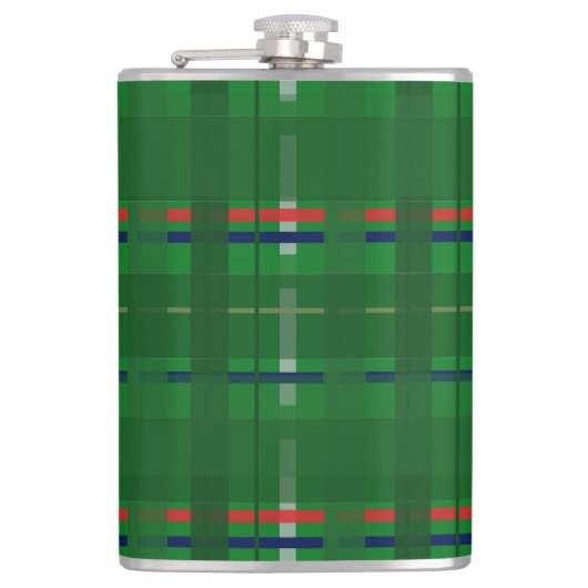 緑、赤、青、金ゴールド、銀の緑に草を植えた フラスク (正面)
