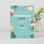 緑 赤 黄色 かわいい シンプルな クリスマス パーティー 招待状 (スタンド正面)