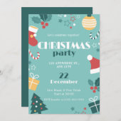緑 赤 黄色 かわいい シンプルな クリスマス パーティー 招待状 (正面/裏面)