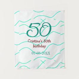 緑 赤 50歳の誕生日 記念日 名前 日付を追加 タペストリー