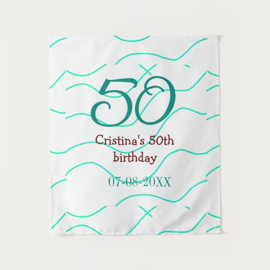 緑 赤 50歳の誕生日 記念日 名前 日付を追加 タペストリー (正面)