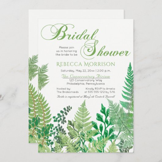緑 |野生シダのブライダルシャワー招待状 招待状 (正面/裏面)