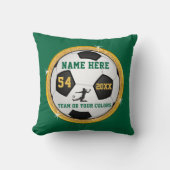 緑、金ゴールドの女の子のサッカー年長夜ギフトのアイディア クッション (正面)