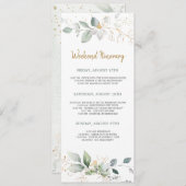 緑、金ゴールドの葉のバチェロレッテ週末の日程 招待状 (正面/裏面)