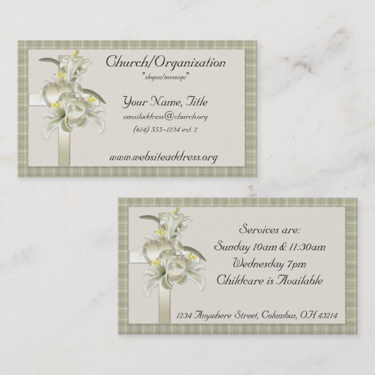 緑(金ゴールドクロス付き)/ハート/フラワー名刺 名刺 (正面/裏面)