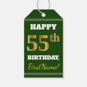 緑、金ゴールドフェイク55番目の誕生日+名前をカスタムする ギフトタグ