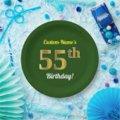 緑、金ゴールドフェイク55番目の誕生日+名前をカスタムする ペーパープレート (パーティー)