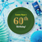 緑、金ゴールドフェイク60誕生日+名前をカスタムする ペーパープレート (パーティー)