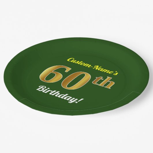 緑、金ゴールドフェイク60誕生日+名前をカスタムする ペーパープレート (アングル)