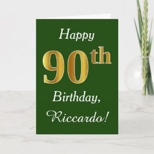 緑、金ゴールドフェイク90誕生日+名前をカスタムする カード