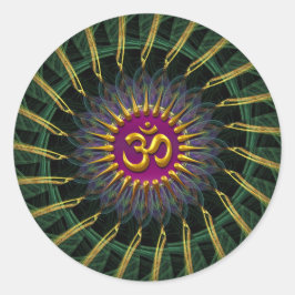 緑+金ゴールドフラクタル渦黄金(オウム)シンボルスティック ラウンドシール