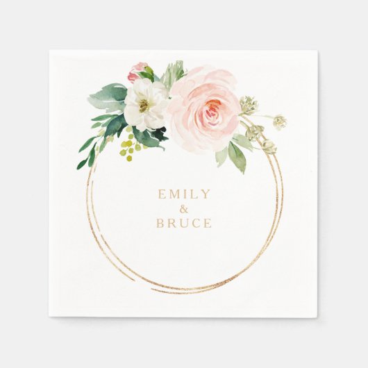 緑&金ゴールド幾何学的エレガントなウェディングナプキン スタンダードカクテルナプキン (正面)