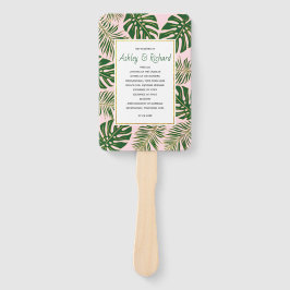 緑、金ゴールド葉熱帯ピンクの結婚式 ハンドファン