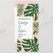 緑、金ゴールド葉熱帯ピンクの結婚式 プログラム (正面/裏面)