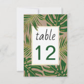 緑、金ゴールド葉熱帯結婚のテーブル番号 招待状 (正面)