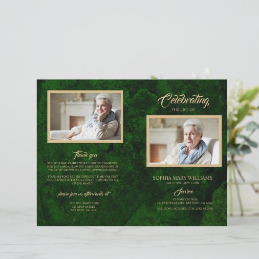 緑・金ゴールド葬式プログラム |サービスの順序 (スタンド正面)