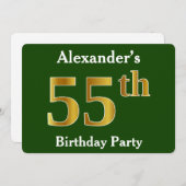 緑、金ゴールド55フェイク歳の誕生日パーティー+名前をカスタムする 招待状 (正面/裏面)