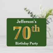 緑、金ゴールド70フェイク歳の誕生日パーティー+名前をカスタムする 招待状 (スタンド正面)