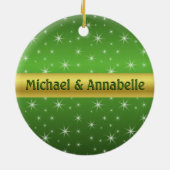 緑、金ゴールド、星パーソナライズされた セラミックオーナメント (裏面)