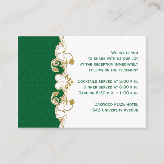 緑、金ゴールド、白いスクロール披露宴のエンクロージャカード エンクロージャーカード (正面)