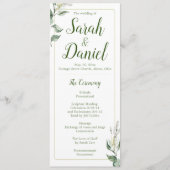 緑、金ゴールド、白フローラ結婚式 プログラム (正面)