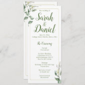 緑、金ゴールド、白フローラ結婚式 プログラム (正面/裏面)