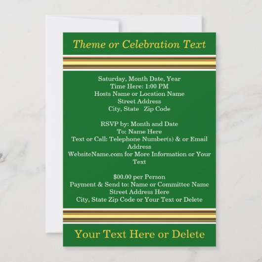 緑、金ゴールド、白、40番目のクラス懇親会招待状 招待状 (裏面)